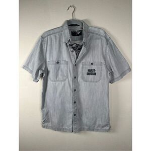 Harley Davidson Button Front Embroidered Short Sleeve sz Medium